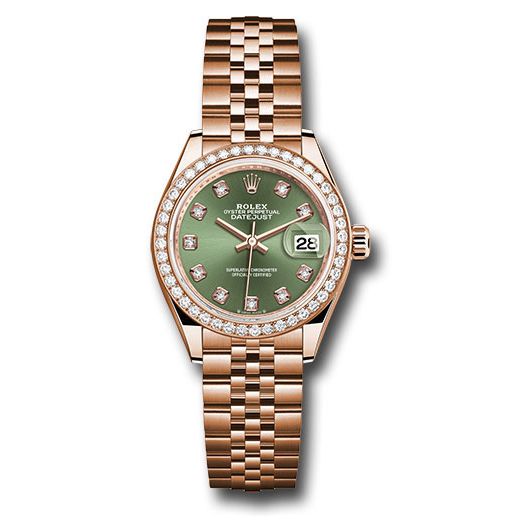 Đồng hồ Rolex Everose Gold Lady-Datejust Diamond Bezel Olive Green Diamond Dial Jubilee Bracelet 279135rbr ogdj 28mm