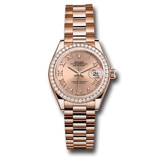 Đồng hồ Rolex Everose Gold Lady-Datejust Diamond Bezel Rosé Roman Dial President Bracelet 279135rbr rsrp 28mm