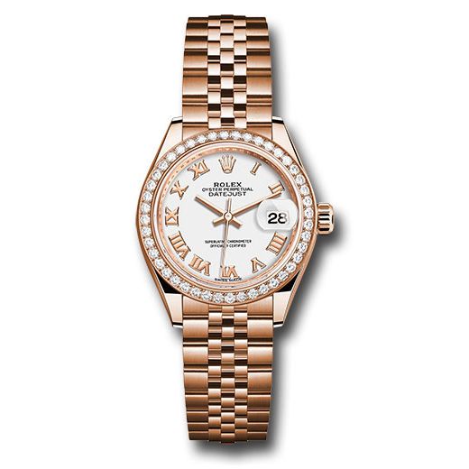 Đồng hồ Rolex Everose Gold Lady-Datejust 44 Diamond Bezel White Roman Dial Jubilee Bracelet 279135RBR wrj 28mm