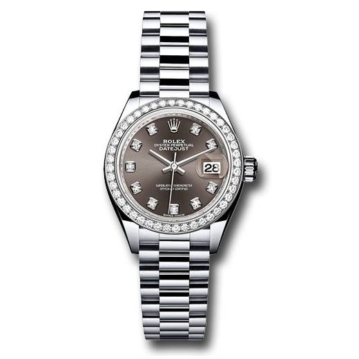 Đồng hồ Rolex Platinum Lady-Datejust 44 Diamond Bezel Dark Grey Diamond Dial President Bracelet 279136RBR dkgdp 28mm
