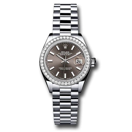 Đồng hồ Rolex Platinum Lady-Datejust 44 Diamond Bezel Dark Grey Index Dial President Bracelet 279136RBR dkgip 28mm