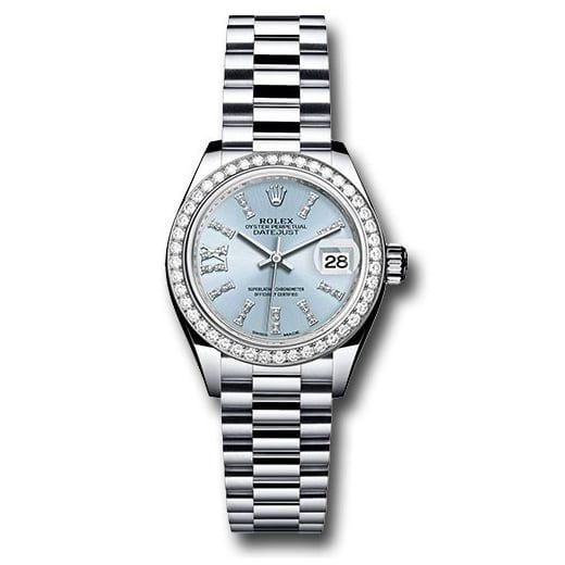 Đồng hồ Rolex Platinum Lady-Datejust 44 Diamond Bezel Ice Blue Diamond Index Dial President Bracelet 279136RBR ib36dix8dp 28mm