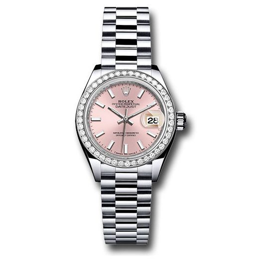 Đồng hồ Rolex Platinum Lady-Datejust 44 Diamond Bezel Pink Index Dial President Bracelet 279136RBR pip 28mm