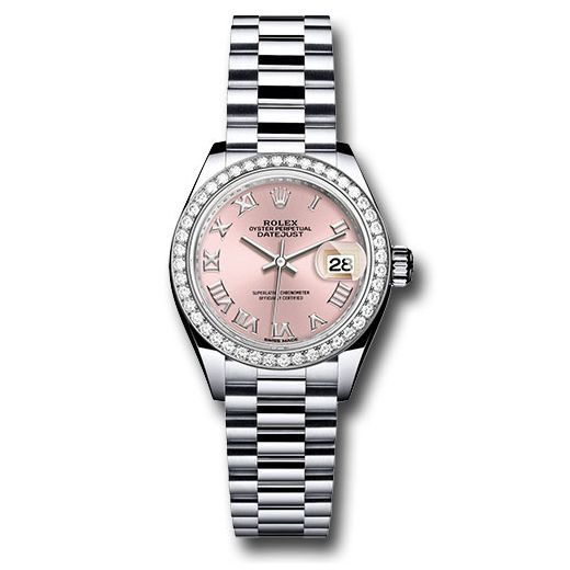 Đồng hồ Rolex Platinum Lady-Datejust 44 Diamond Bezel Pink Roman Dial President Bracelet 279136RBR prp 28mm