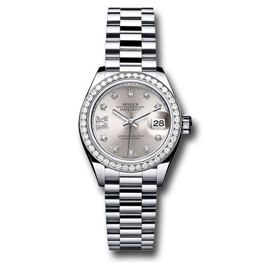 Đồng hồ Rolex Platinum Lady-Datejust 44 Diamond Bezel Silver Diamond Star Dial President Bracelet 279136RBR s9dix8dp 28mm