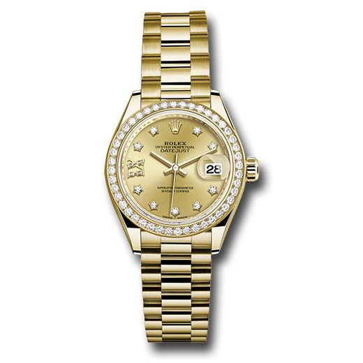 Đồng hồ Rolex Yellow Gold Lady-Datejust 44 Diamond Bezel Champagne Diamond Star Dial President Bracelet 279138RBR ch9dix8dp 28mm