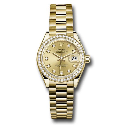 Đồng hồ Rolex Yellow Gold Lady-Datejust 44 Diamond Bezel Champagne Diamond Dial President Bracelet 279138RBR chdp 28mm