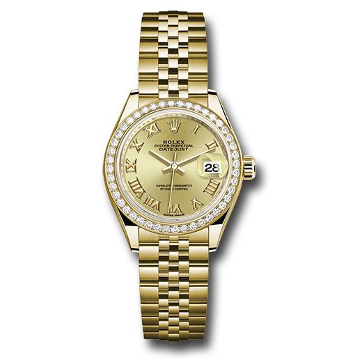 Đồng hồ Rolex Yellow Gold Lady-Datejust 44 Diamond Bezel Champagne Roman Dial Jubilee Bracelet 279138RBR chrj 28mm