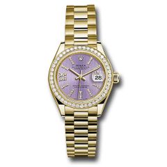 Đồng hồ Rolex Yellow Gold Lady-Datejust 44 Diamond Bezel Lilac Stripe Diamond Index Dial President Bracelet 279138RBR lils36dix8dp 28mm