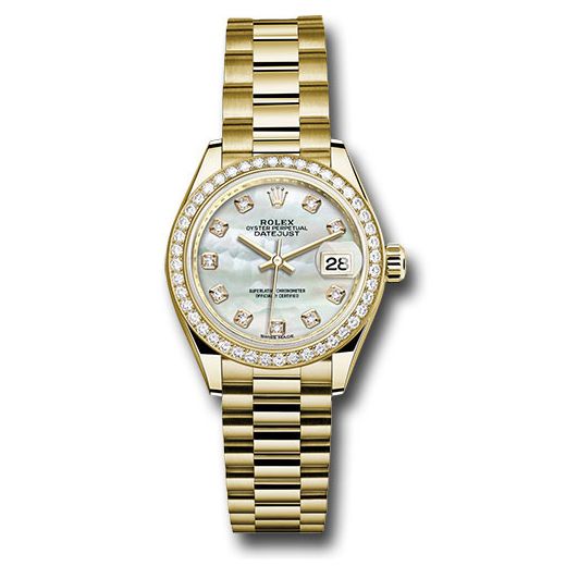 Đồng hồ Rolex Yellow Gold Lady-Datejust 44 Diamond Bezel Mother-of-Pearl Diamond Dial President Bracelet 279138RBR mdp 28mm
