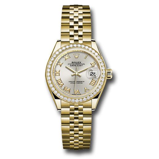 Đồng hồ Rolex Yellow Gold Lady-Datejust 44 Diamond Bezel Silver Roman Dial Jubilee Bracelet 279138RBR srj 28mm