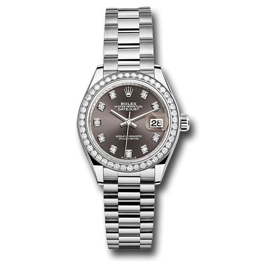 Đồng hồ Rolex White Gold Lady-Datejust 44 Diamond Bezel Dark Grey Diamond Dial President Bracelet 279139rbr dkgdp 28mm