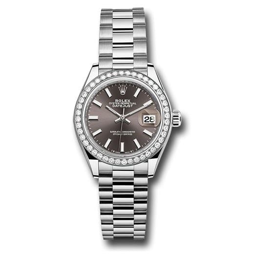 Đồng hồ Rolex White Gold Lady-Datejust 44 Diamond Bezel Dark Grey Index Dial President Bracelet 279139rbr dkgip 28mm