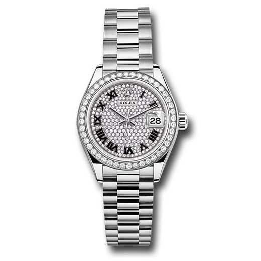 Đồng hồ Rolex White Gold Lady-Datejust 44 Diamond Bezel Diamond-Paved Diamond Dial President Bracelet 279139rbr dprp 28mm