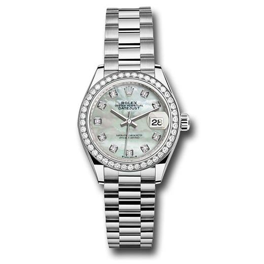 Đồng hồ Rolex White Gold Lady-Datejust 44 Diamond Bezel White Mother-Of-Pearl Diamond Dial President Bracelet 279139rbr mdp 28mm