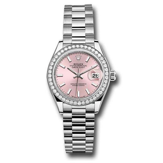 Đồng hồ Rolex White Gold Lady-Datejust 44 Diamond Bezel Pink Index Dial President Bracelet 279139rbr pip 28mm