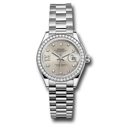 Đồng hồ Rolex White Gold Lady-Datejust 44 Diamond Bezel Silver Diamond Dial President Bracelet 279139rbr s9dix8dp 28mm
