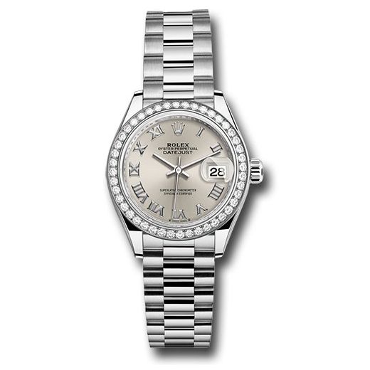 Đồng hồ Rolex White Gold Lady-Datejust 44 Diamond Bezel Silver Roman Dial President Bracelet 279139rbr srp 28mm