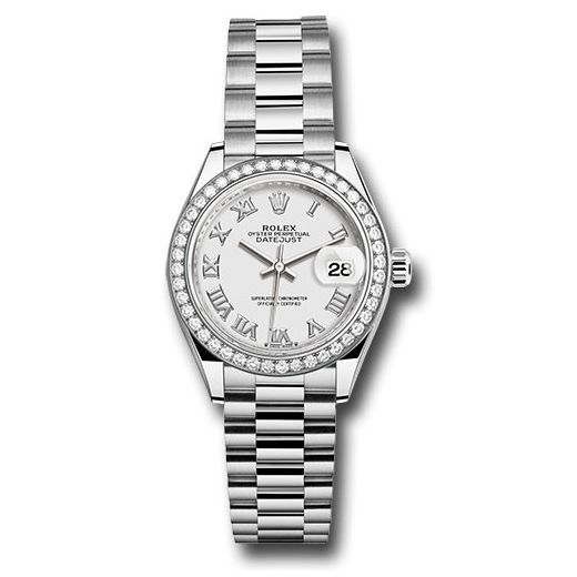 Đồng hồ Rolex White Gold Lady-Datejust 44 Diamond Bezel White Roman Dial President Bracelet 279139rbr wrp 28mm