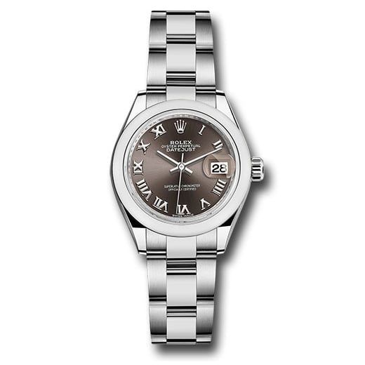 Đồng hồ Rolex Steel Lady-Datejust Domed Bezel Dark Grey Roman Dial Oyster Bracelet 279160 dgro 28mm