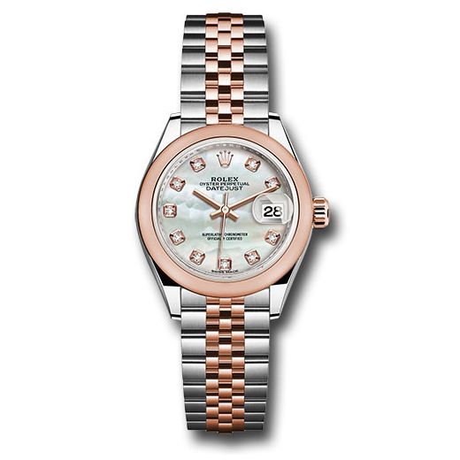 Đồng hồ Rolex Steel & Everose Gold Rolesor Lady-Datejust Domed Bezel White Mother-Of-Pearl Diamond Dial Jubilee Bracelet 279161 mdj 28mm