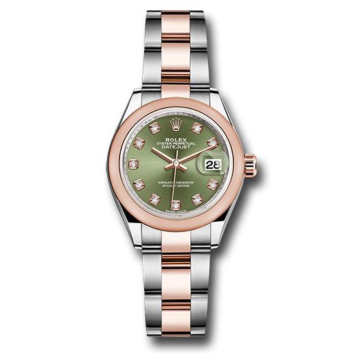 Đồng hồ Rolex Steel & Everose Gold Rolesor Lady-Datejust Domed Bezel Olive Green Diamond Dial Oyster Bracelet 279161 ogdo 28mm