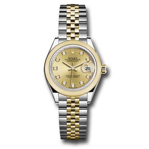 Đồng hồ Rolex Steel & Yellow Gold Rolesor Lady-Datejust Domed Bezel Champagne Diamond Dial Jubilee Bracelet 279163 chdj 28mm
