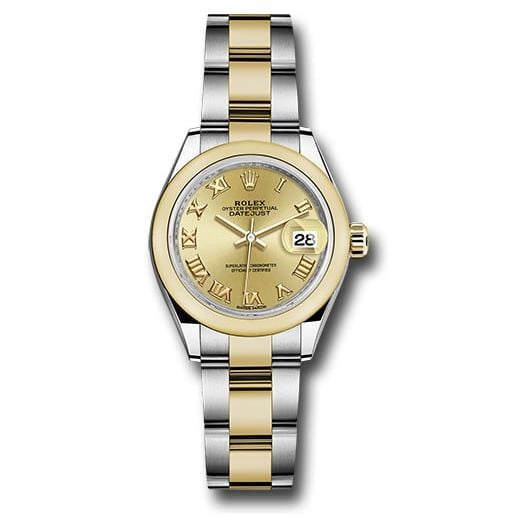 Đồng hồ Rolex Steel & Yellow Gold Rolesor Lady-Datejust Domed Bezel Champagne Roman Dial Oyster Bracelet 279163 chro 28mm