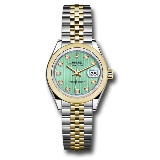 Đồng hồ Rolex Steel & Yellow Gold Rolesor Lady-Datejust Domed Bezel Mint Green Diamond Dial Jubilee Bracelet 279163 mgdj 28mm