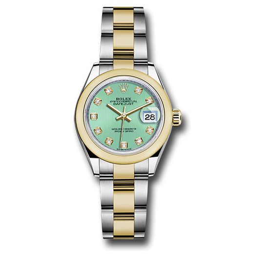 Đồng hồ Rolex Steel & Yellow Gold Rolesor Lady-Datejust Domed Bezel Mint Green Diamond Dial Oyster Bracelet 279163 mgdo 28mm