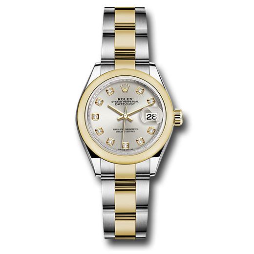 Đồng hồ Rolex Steel & Yellow Gold Rolesor Lady-Datejust Domed Bezel Silver Diamond Dial Oyster Bracelet 279163 sdo 28mm