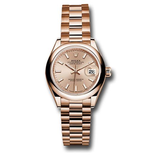 Đồng hồ Rolex Everose Gold Lady-Datejust Domed Bezel Pink Sundust Index Dial President Bracelet 279165 pip 28mm