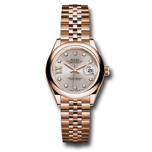 Đồng hồ Rolex Everose Gold Lady-Datejust Domed Bezel Silver Sundust Diamond Star Dial Jubilee Bracelet 279165 s9dix8dj 28mm