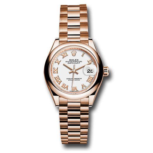 Đồng hồ Rolex Everose Gold Lady-Datejust Domed Bezel White Roman Dial President Bracelet 279165 wrp 28mm