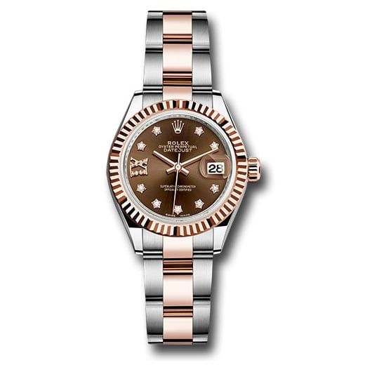 Đồng hồ Rolex Steel & Everose Gold Rolesor Lady-Datejust Fluted Bezel Chocolate Diamond Star Dial Oyster Bracelet 279171 cho9dix8do 28mm