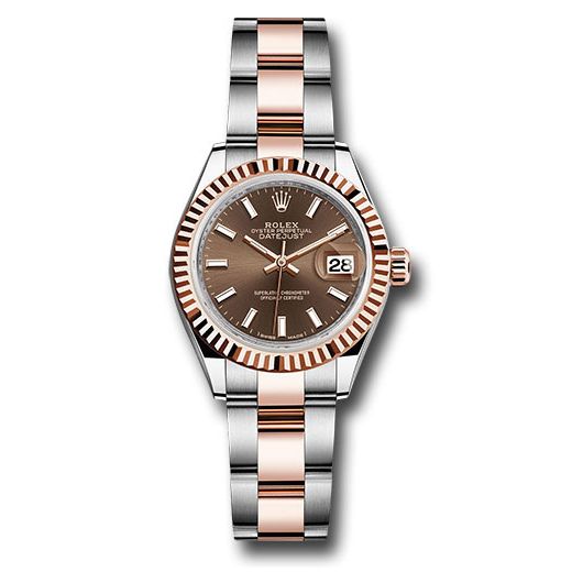 Đồng hồ Rolex Steel & Everose Gold Rolesor Lady-Datejust Fluted Bezel Chocolate Index Dial Oyster Bracelet 279171 choio 28mm