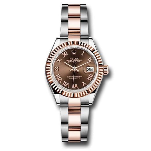 Đồng hồ Rolex Steel & Everose Gold Rolesor Lady-Datejust Fluted Bezel Chocolate Roman Dial Oyster Bracelet 279171 choro 28mm