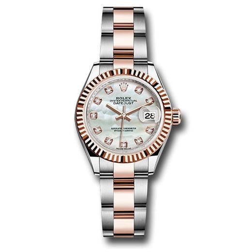 Đồng hồ Rolex Steel & Everose Gold Rolesor Lady-Datejust Fluted Bezel White Mother-Of-Pearl Diamond Dial Oyster Bracelet 279171 mdo 28mm