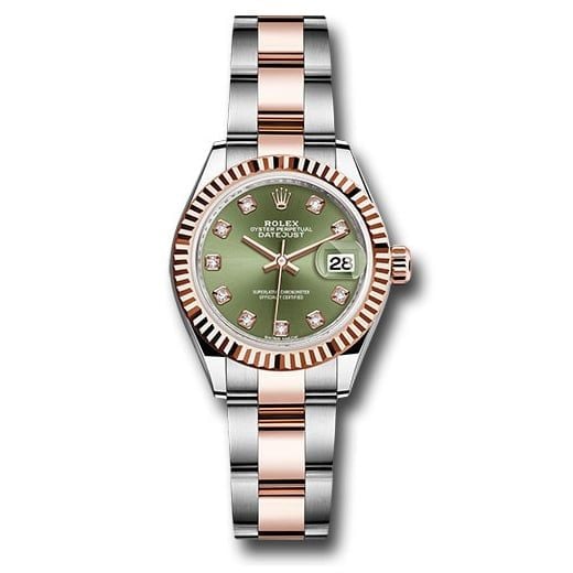 Đồng hồ Rolex Steel & Everose Gold Rolesor Lady-Datejust Fluted Bezel Olive Green Diamond Dial Oyster Bracelet 279171 ogdo 28mm
