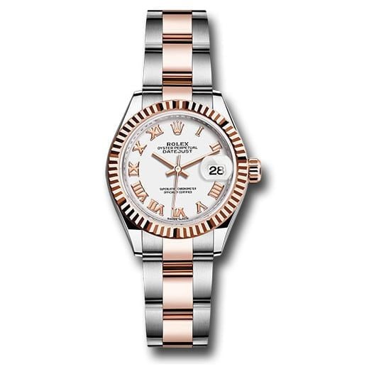 Đồng hồ Rolex Steel & Everose Gold Rolesor Lady-Datejust Fluted Bezel White Roman Dial Oyster Bracelet 279171 wro 28mm