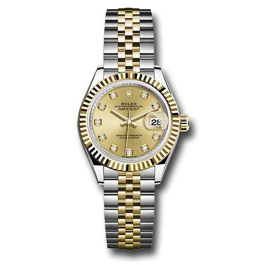 Đồng hồ Rolex Steel & Yellow Gold Rolesor Lady-Datejust Fluted Bezel Champagne Diamond Dial Jubilee Bracelet 279173 chdj 28mm