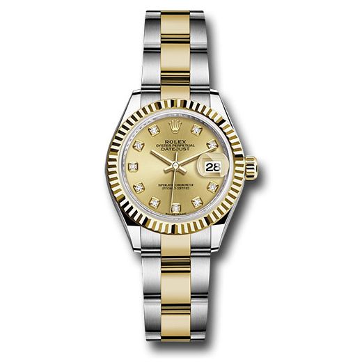 Đồng hồ Rolex Steel & Yellow Gold Rolesor Lady-Datejust Fluted Bezel Champagne Diamond Dial Oyster Bracelet 279173 chdo 28mm