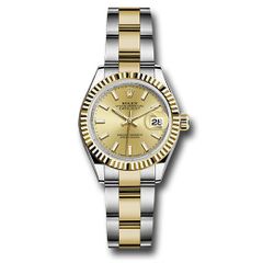 Đồng hồ Rolex Steel & Yellow Gold Rolesor Lady-Datejust Fluted Bezel Champagne Index Dial Oyster Bracelet 279173 chio 28mm