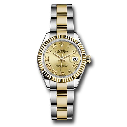 Đồng hồ Rolex Steel & Yellow Gold Rolesor Lady-Datejust Fluted Bezel Champagne Roman Dial Oyster Bracelet 279173 chro 28mm