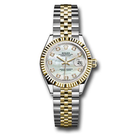 Đồng hồ Rolex Steel & Yellow Gold Rolesor Lady-Datejust Fluted Bezel White Mother-Of-Pearl Diamond Dial Jubilee Bracelet 279173 mdj 28mm