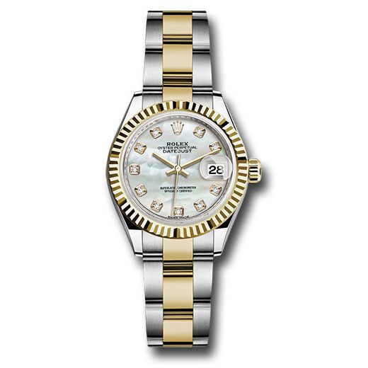 Đồng hồ Rolex Steel & Yellow Gold Rolesor Lady-Datejust Fluted Bezel White Mother-Of-Pearl Diamond Dial Oyster Bracelet 279173 mdo 28mm