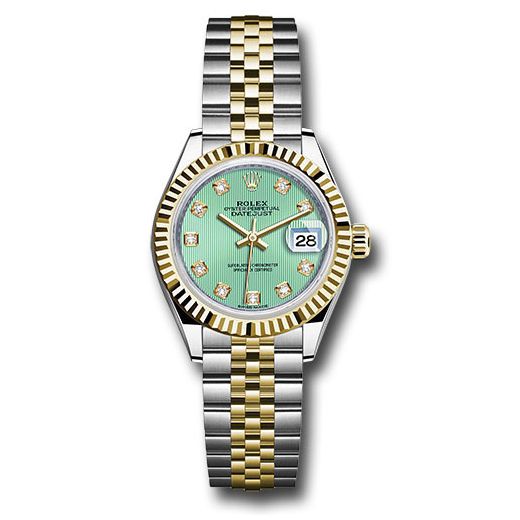 Đồng hồ Rolex Steel & Yellow Gold Rolesor Lady-Datejust Fluted Bezel Mint Green Diamond Dial Jubilee Bracelet 279173 mgdj 28mm