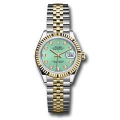 Đồng hồ Rolex Steel & Yellow Gold Rolesor Lady-Datejust Fluted Bezel Mint Green Diamond Dial Jubilee Bracelet 279173 mgdj 28mm