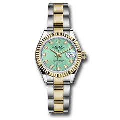 Đồng hồ Rolex Steel & Yellow Gold Rolesor Lady-Datejust Fluted Bezel Mint Green Diamond Dial Oyster Bracelet 279173 mgdo 28mm