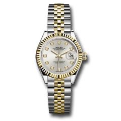 Đồng hồ Rolex Steel & Yellow Gold Rolesor Lady-Datejust Fluted Bezel Silver Diamond Dial Jubilee Bracelet 279173 sdj 28mm